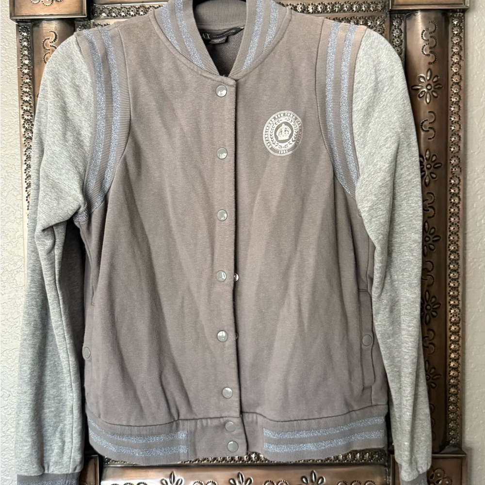 Armani Exchange Gray Knit Varsity Jacket